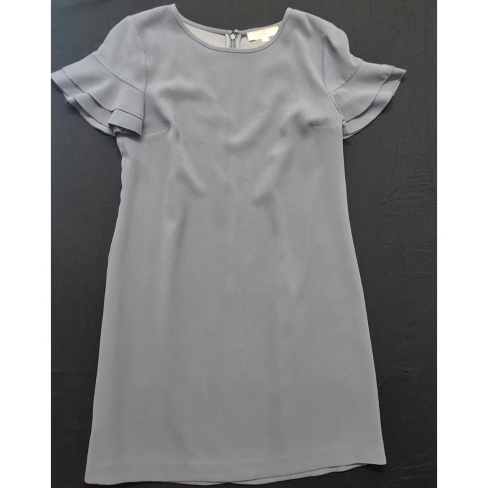 Loft women's gray shift dress sz. 10 ruffle sleeves zip back career workwear